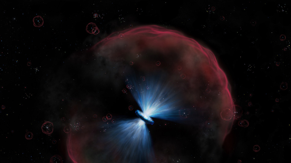 Vista una violenta tempesta cosmica prodotta da un buco nero