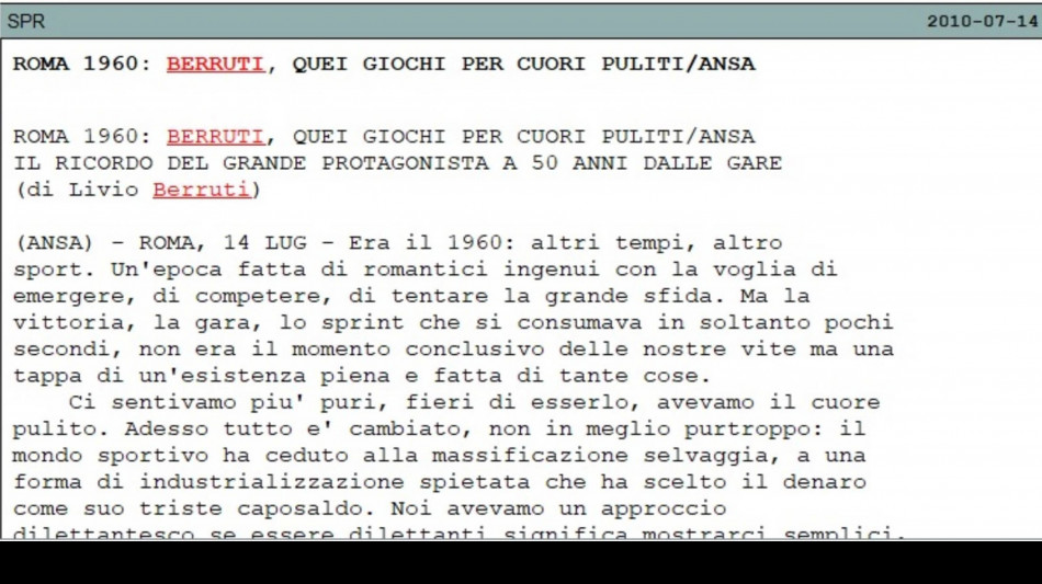Quando Berruti scrisse per l'ANSA 'quei Giochi per cuori puliti'